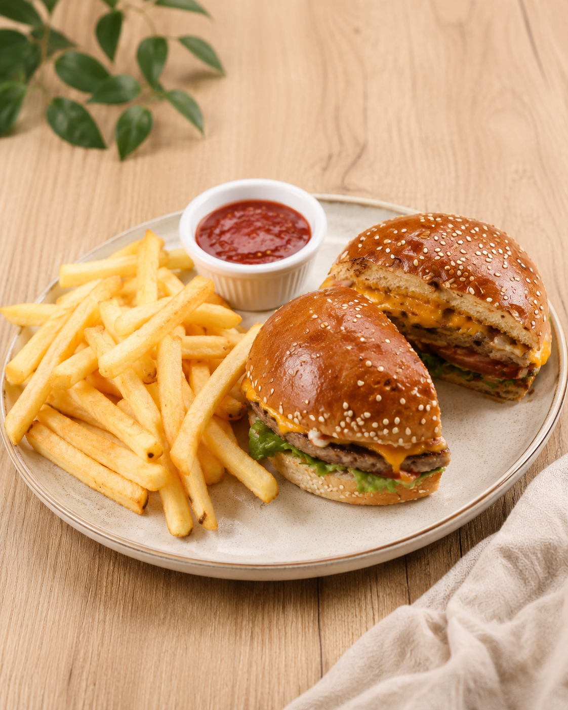 Benden burger and fries