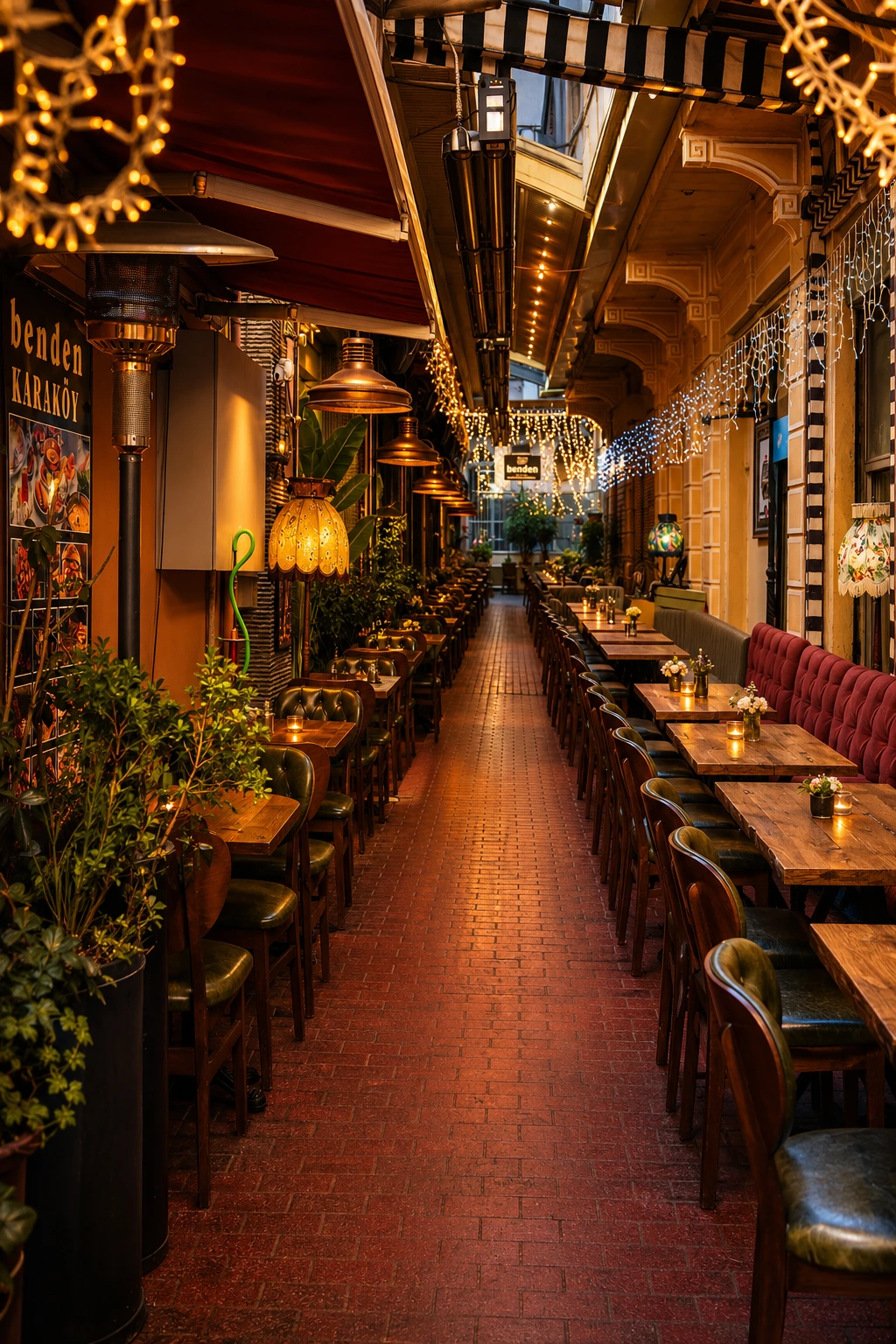 Open-air corridor tables at Benden Karakoy
